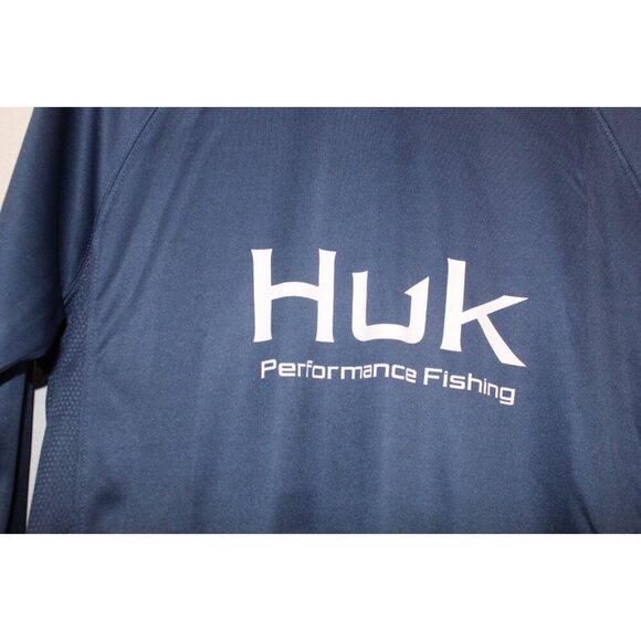 Huk Shirt Mens Performance Fishing SM Icon X Long Sleeve Navy Rash Guard Summer - Picture 2 of 8